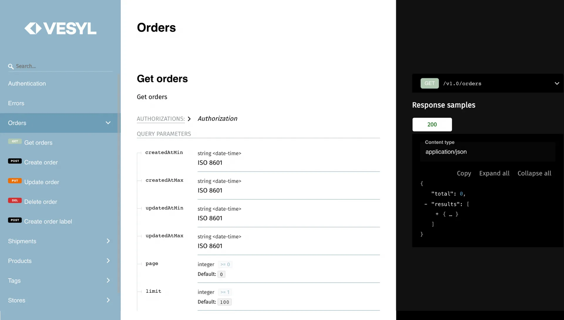 Vesyl screenshot api doc