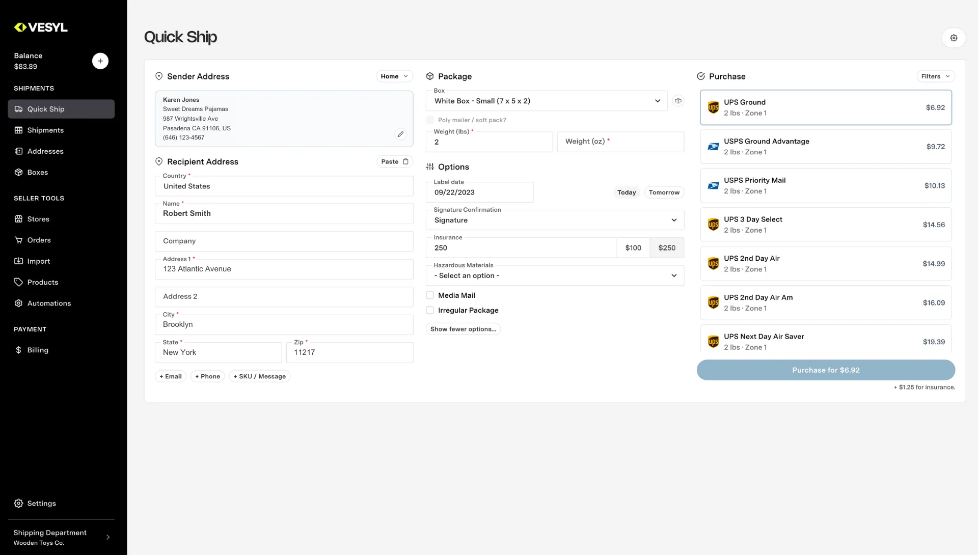 Vesyl screenshot quickship