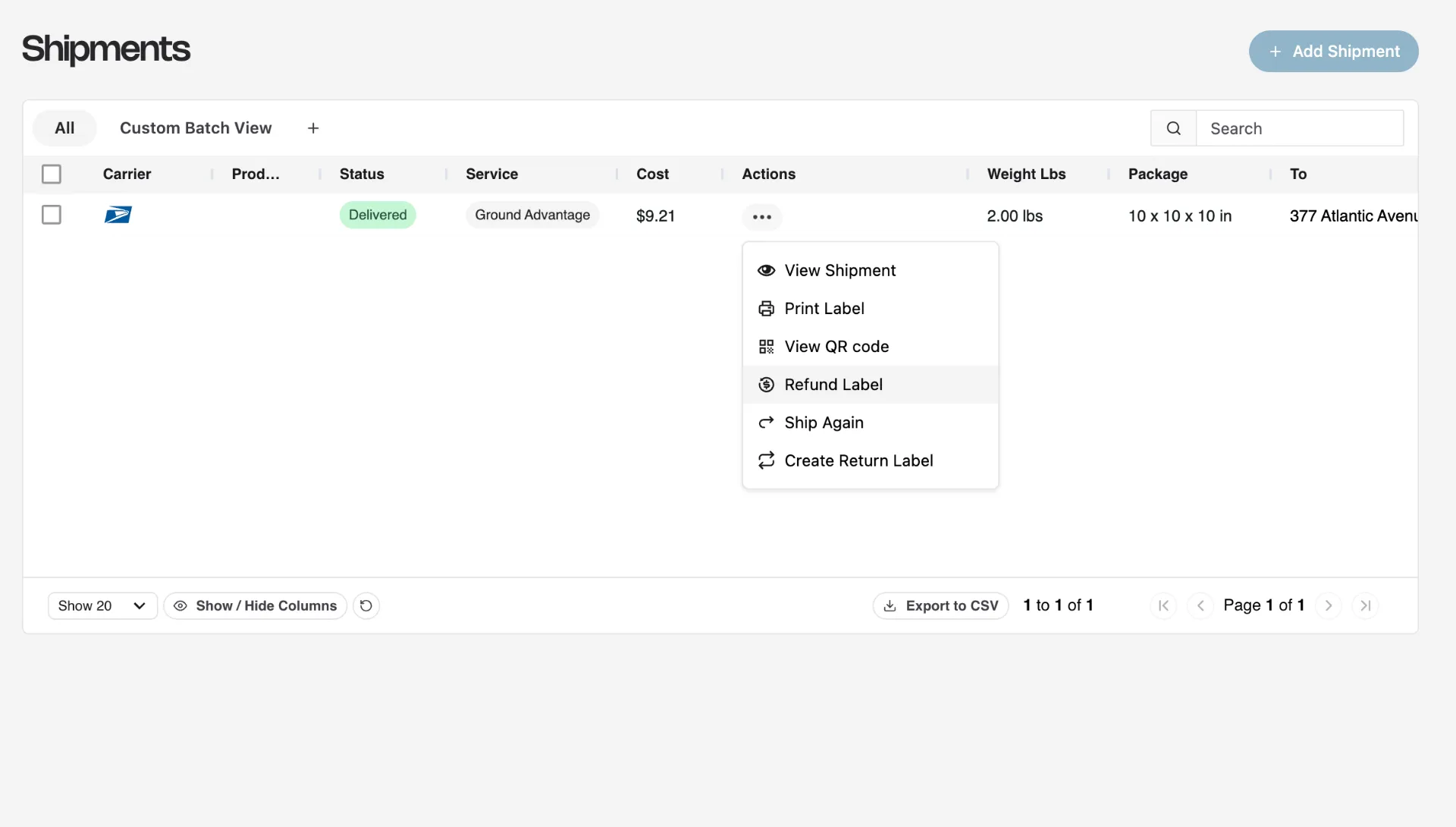 Vesyl screenshot shipping management