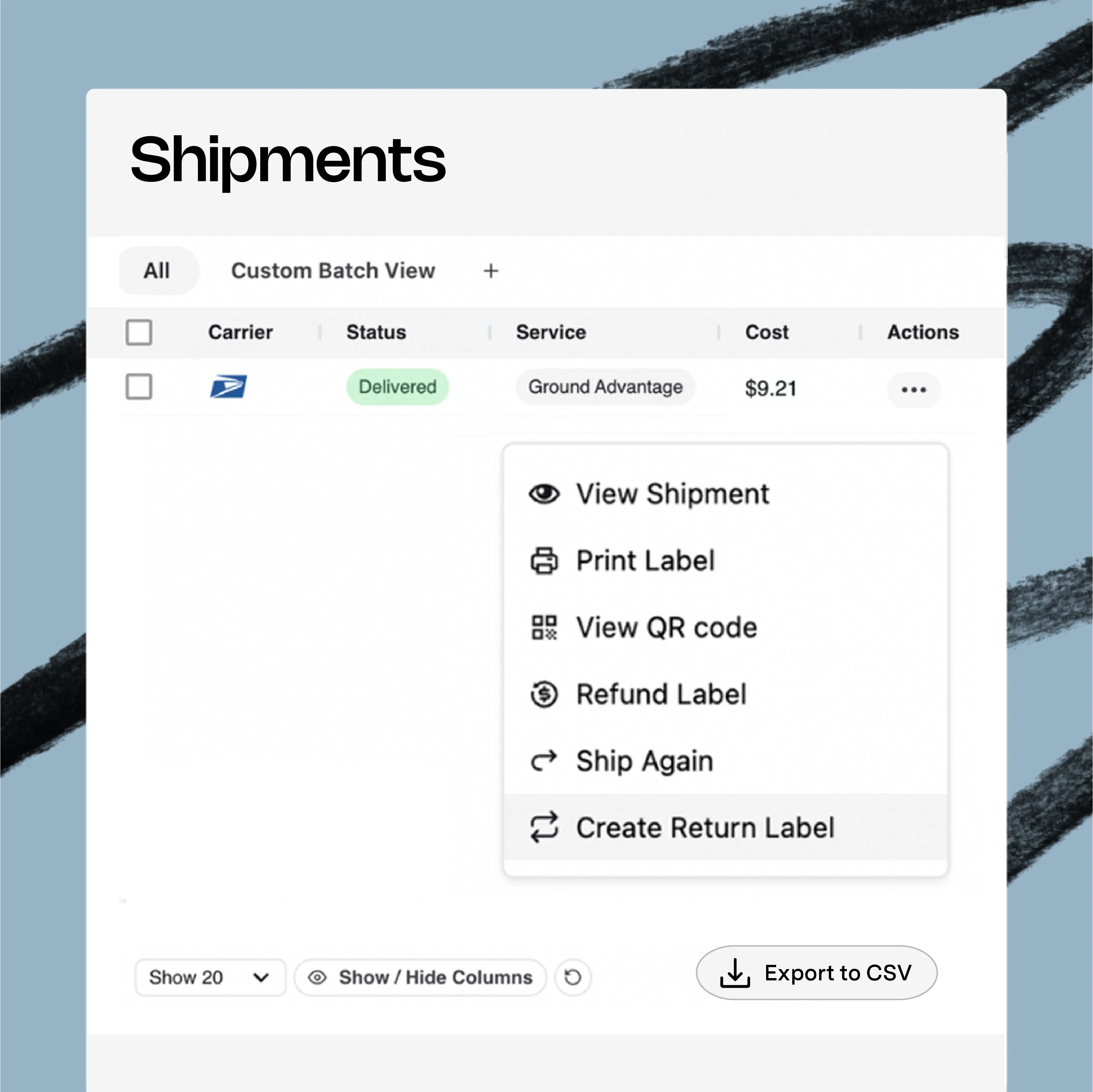Vesyl screenshot shipments