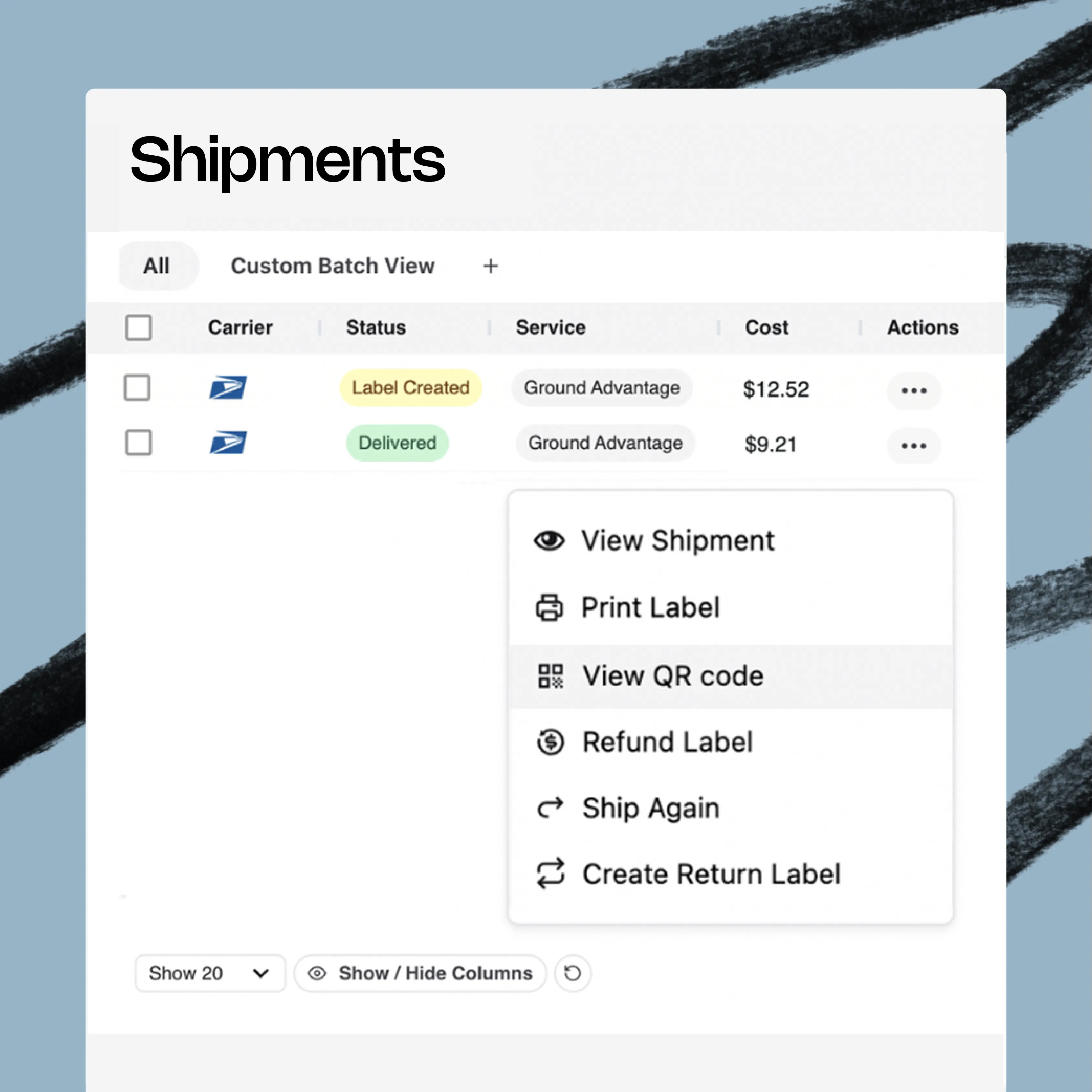 Vesyl shipments screenshot