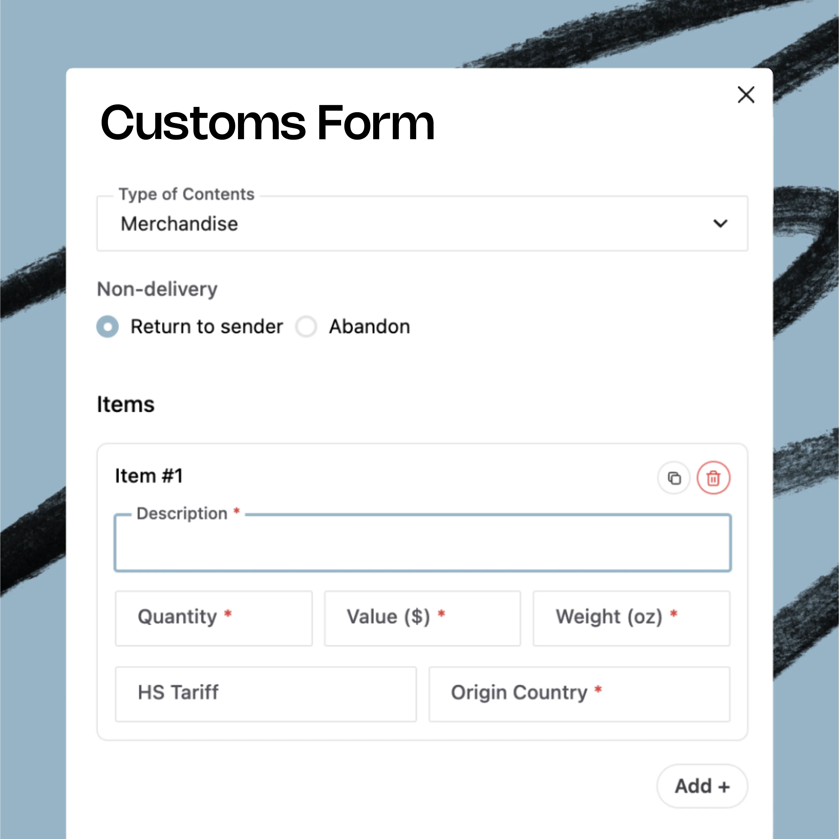 Vesyl custom form screenshot