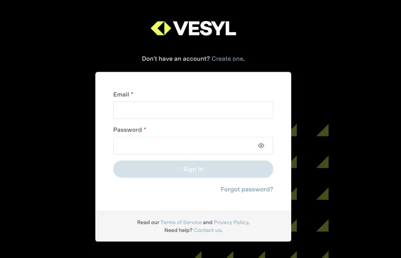 vesyl log in screenshot
