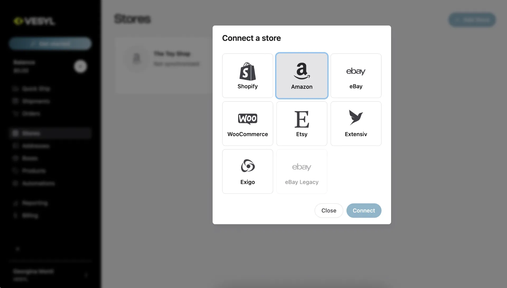 VESYL screenshot of connect store