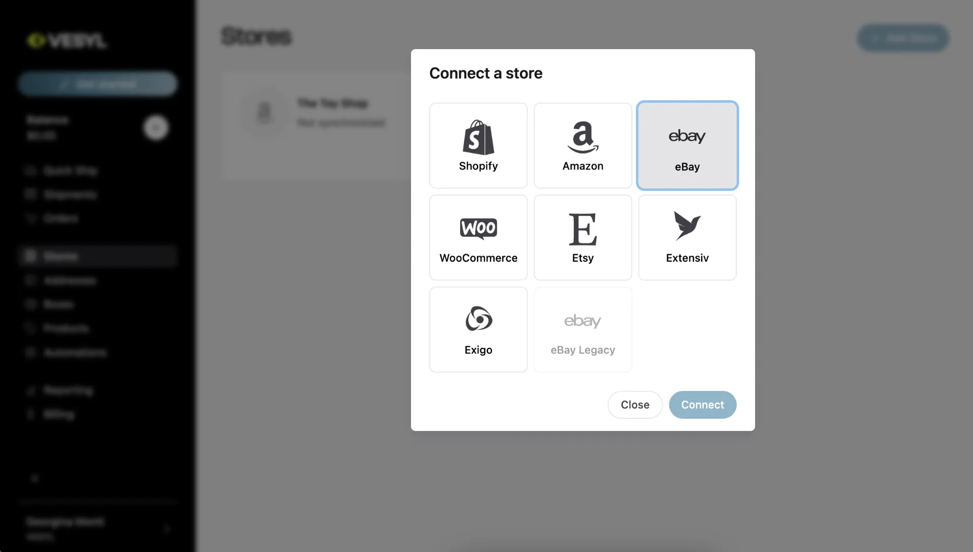 vesyl store selector screenshot