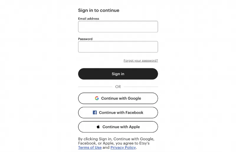 vesyl etsy log in screenshot