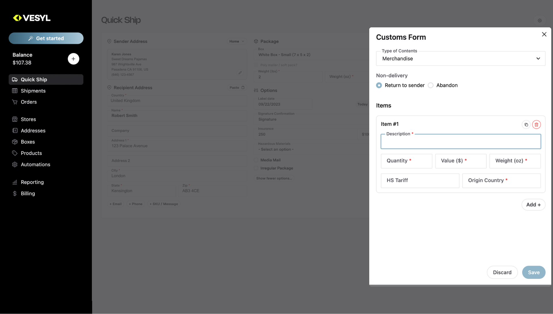 VESYL software preview automations page