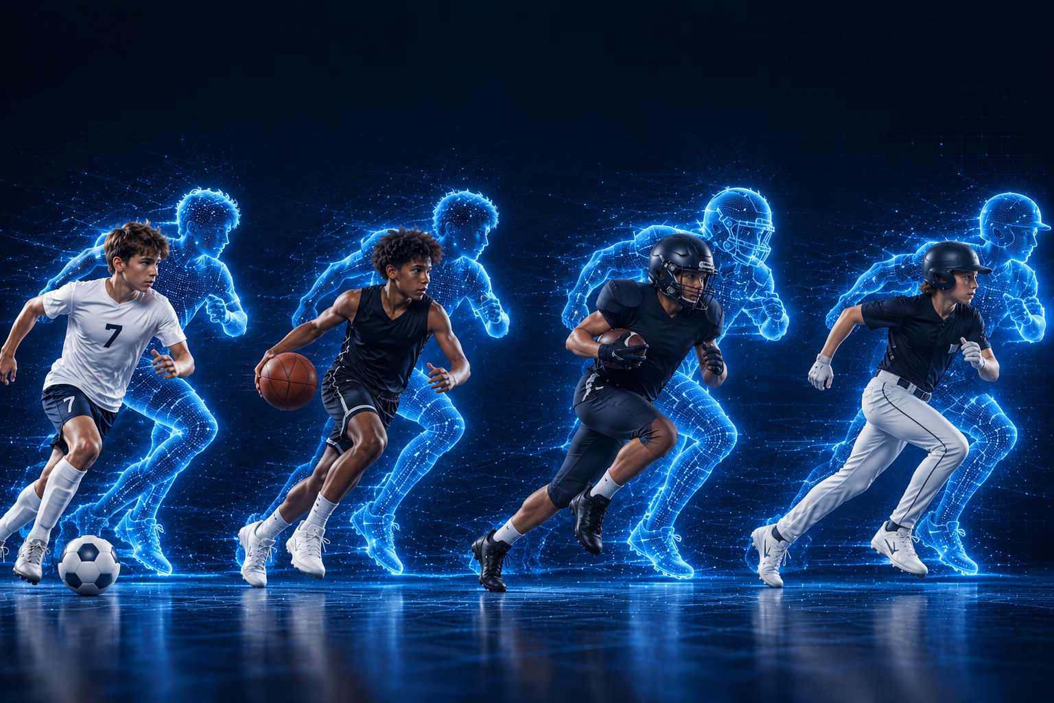 Youth athletes lined up with their digital twins