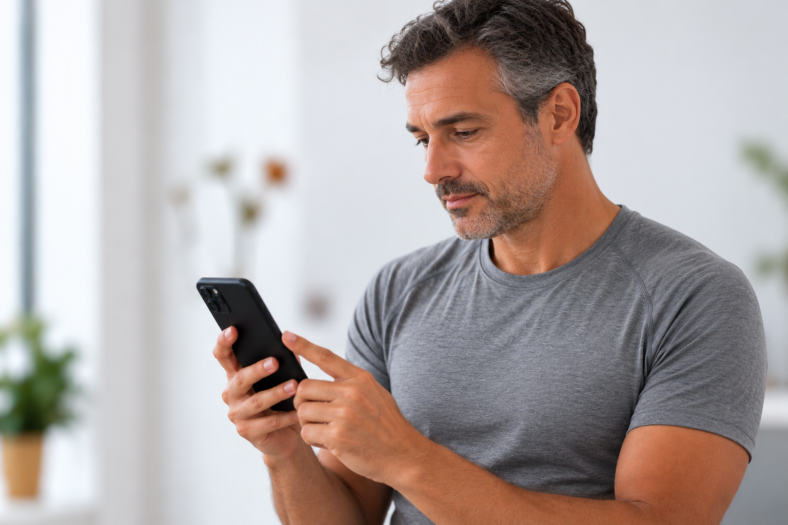 Woman looking at her QuadraScan results on her phone