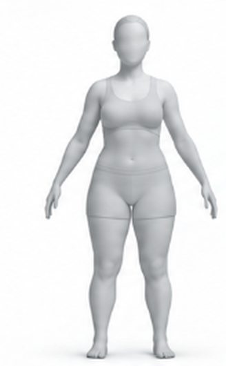 3D body shape scan of Taylor M. at baseline, August 14, 2026