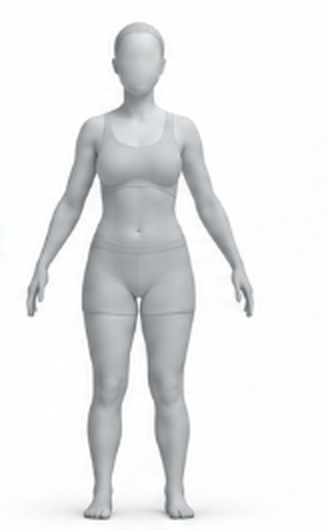 3D body shape scan of Taylor M. at day 34, September 17, 2026