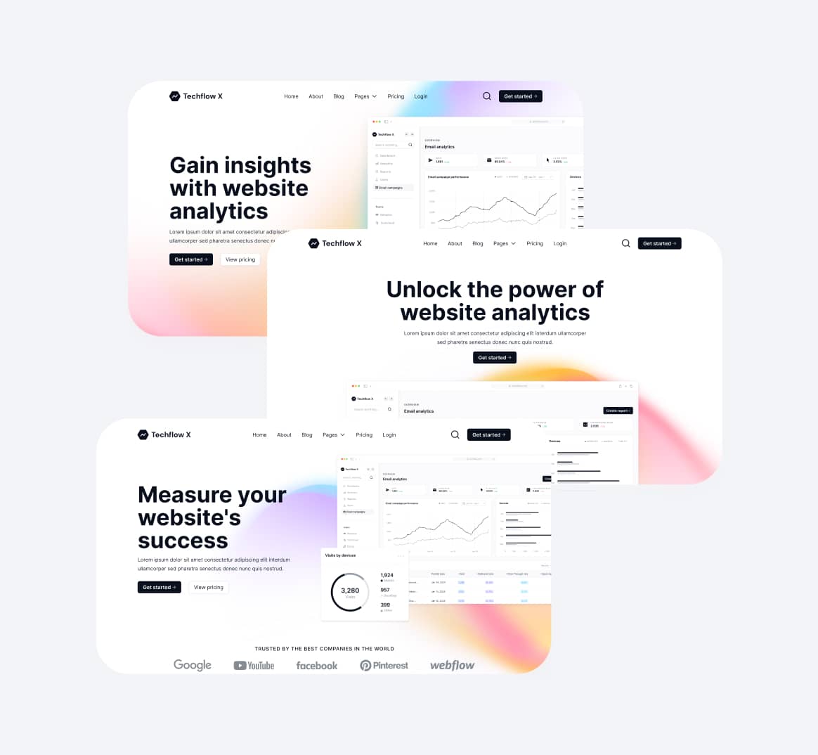 Techflow X - Sections Included - Multi-Layout Saas Webflow Template