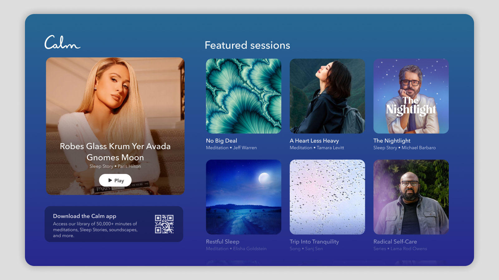 A Calm and Hilton partnership that brought curated Calm content to in-room TVs across 2,000 hotels, reaching new users through a custom Android TV experience with over 5,000 sessions every night.