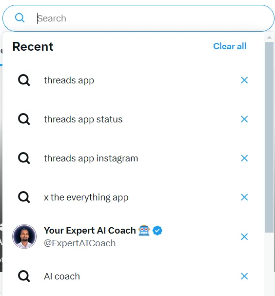 recent search on twitter