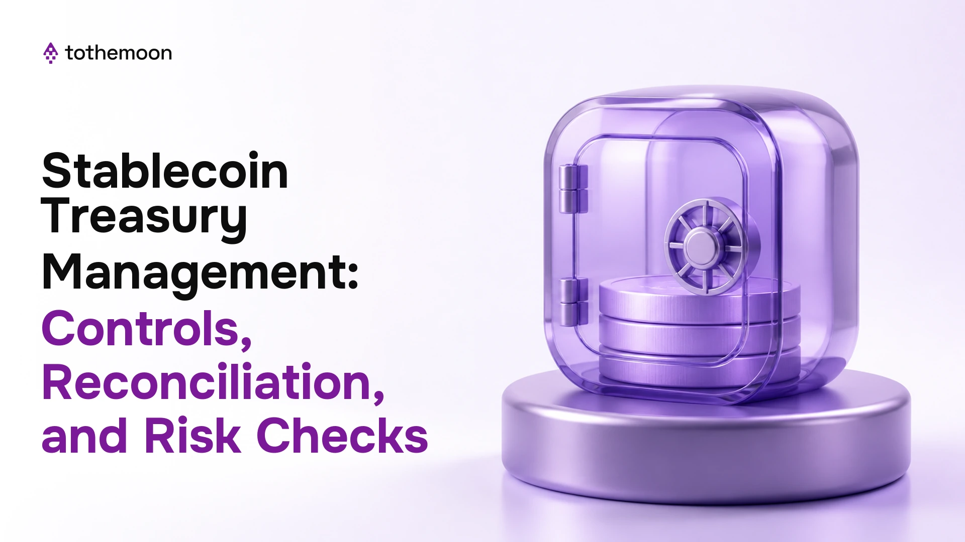 A simple purple stablecoin treasury vault holding a neat stack of coins