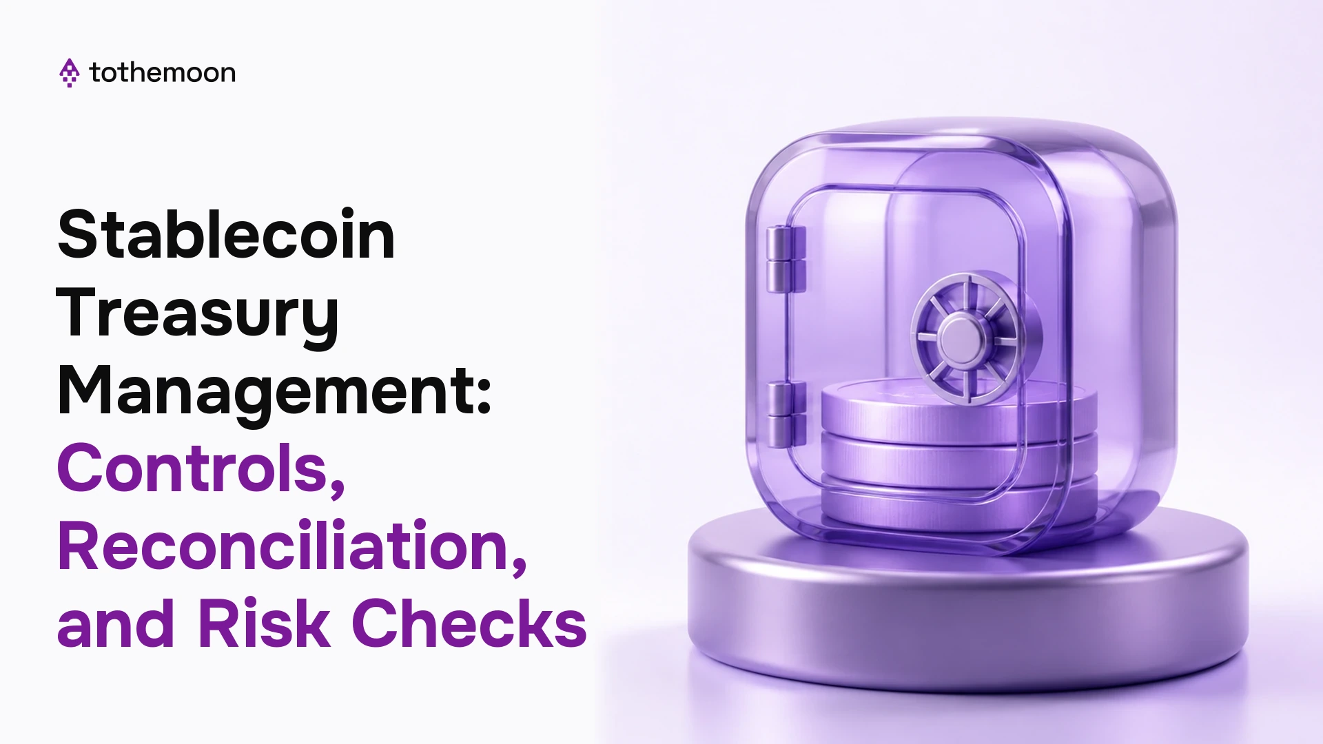 A simple purple stablecoin treasury vault holding a neat stack of coins