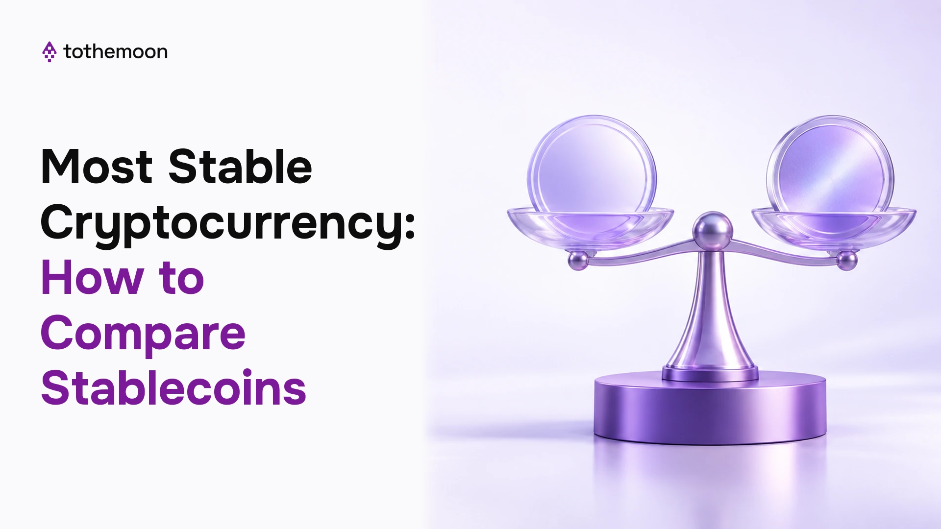 Purple balance scale with abstract coin forms representing stablecoin comparison