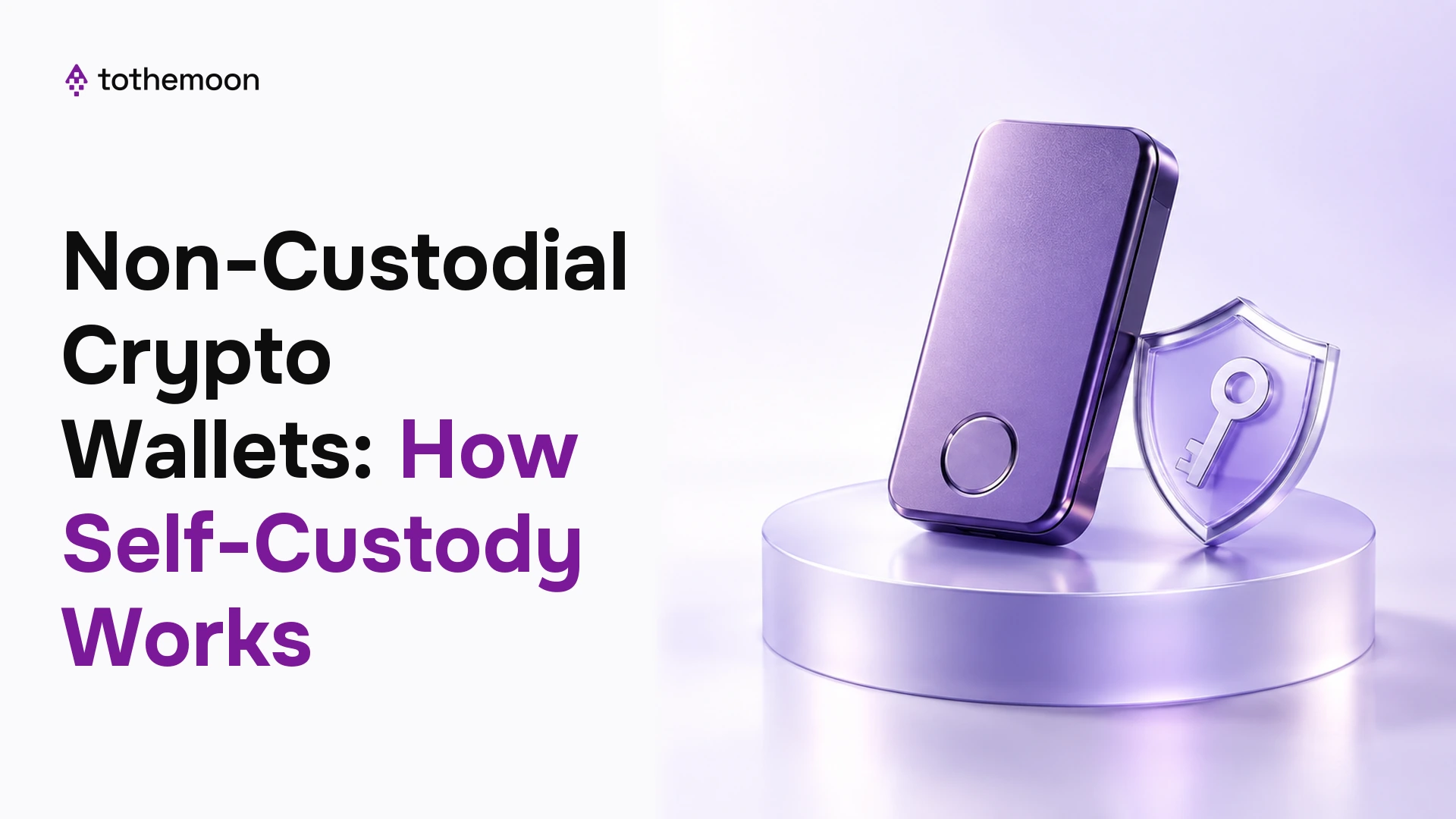 Purple hardware wallet and shield representing non-custodial crypto self-custody
