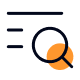 Symbol einer Lupe mit orangefarbenem Griff und Linien, die eine Suche oder Filterfunktion darstellen.