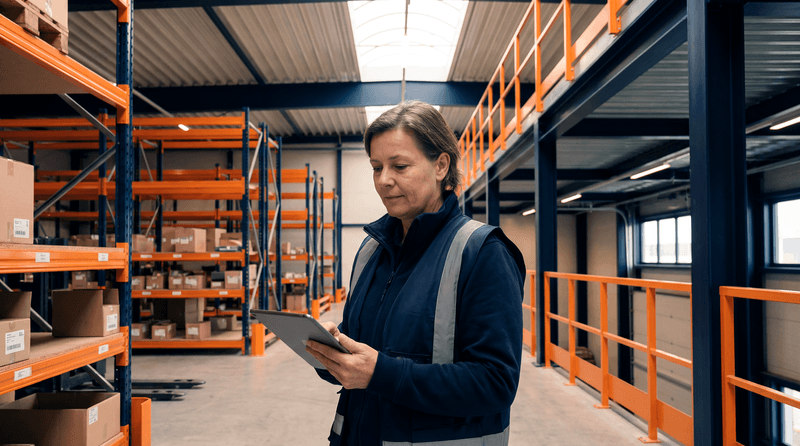 Pedlar-Mitarbeiterin prüft eine Bestellung per Tablet im Lager