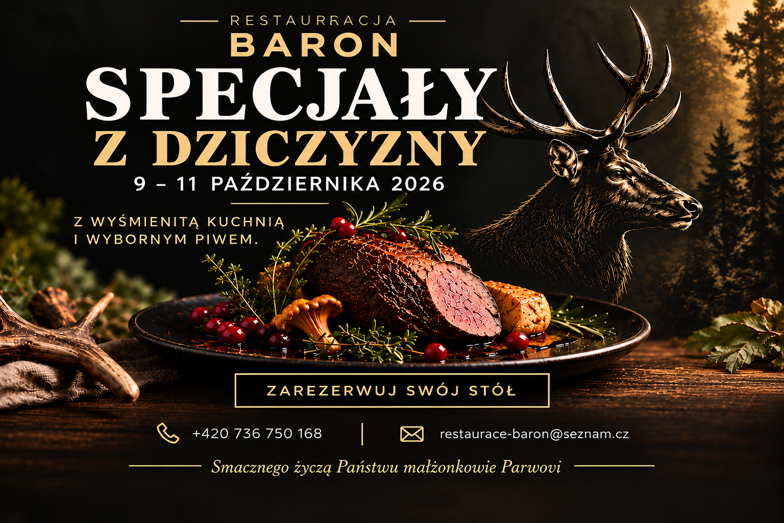 Zvěřinové speciality v Restauraci Baron 9.–11. října 2026