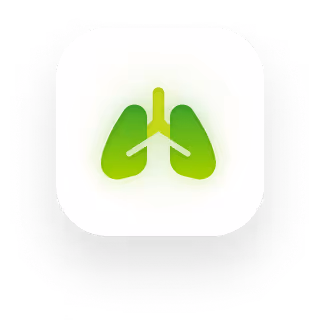 An icon depicting a simplified image of lungs in gradient green colors on a white background.