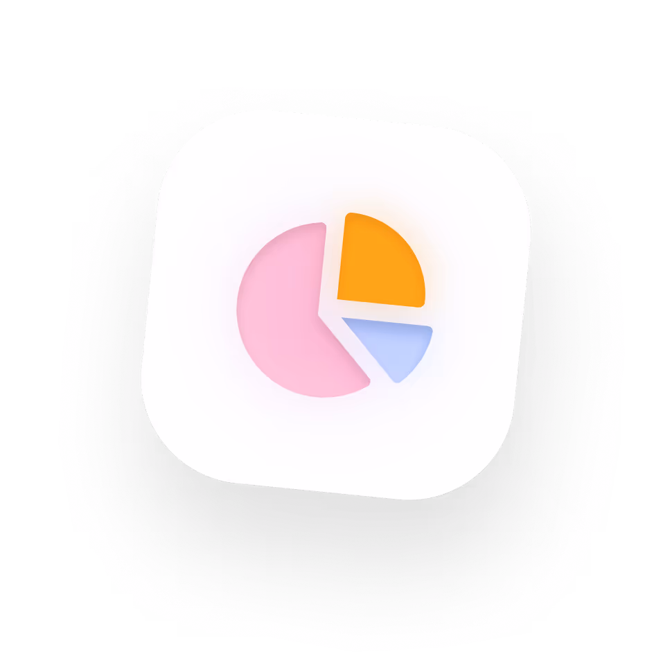A logo consisting of a pie chart divided into four sections: pink, orange, blue, and gray, set against a white background.