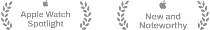 Apple Watch Spotlight and New and Noteworthy awards with Apple logos and laurel wreaths.