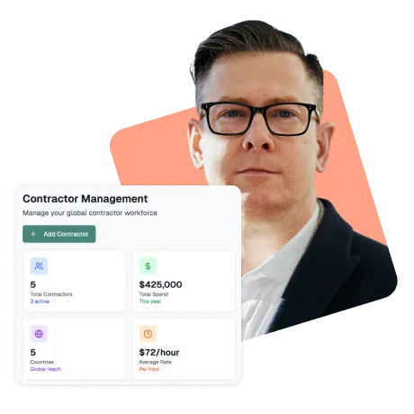 Contract management dashboard and man graphic