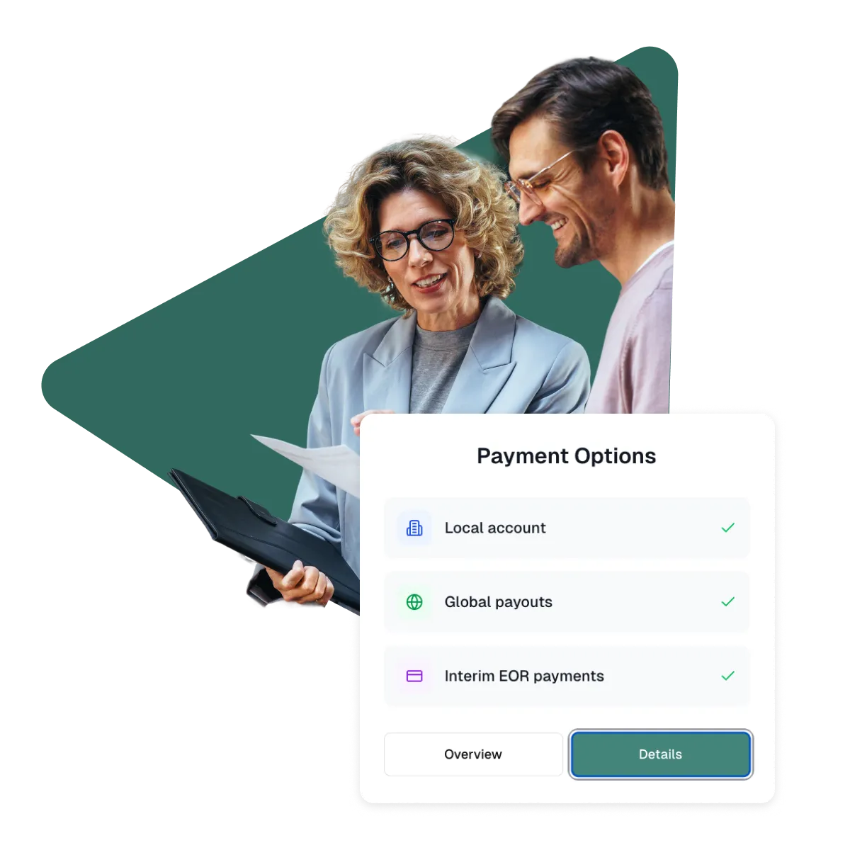 payment option ui with 2 people talking