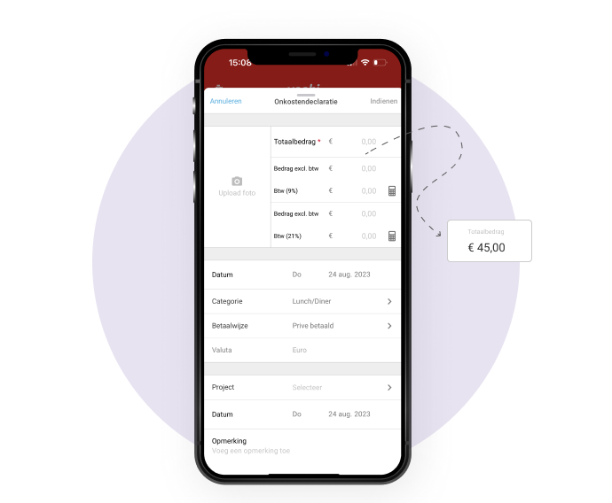 Dien eenvoudig onkostendeclaraties in via de app voor een snelle afhandeling 