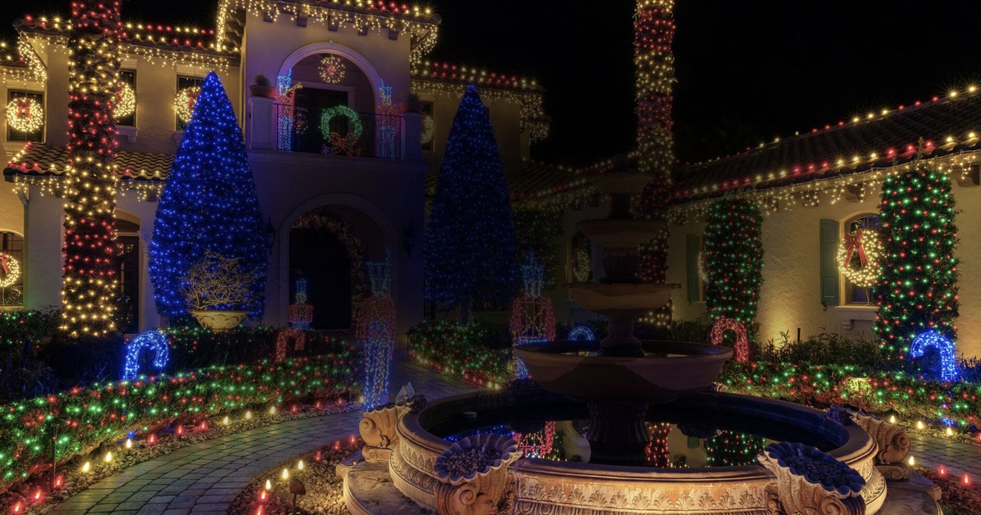 Home decorated with colorful Christmas lights