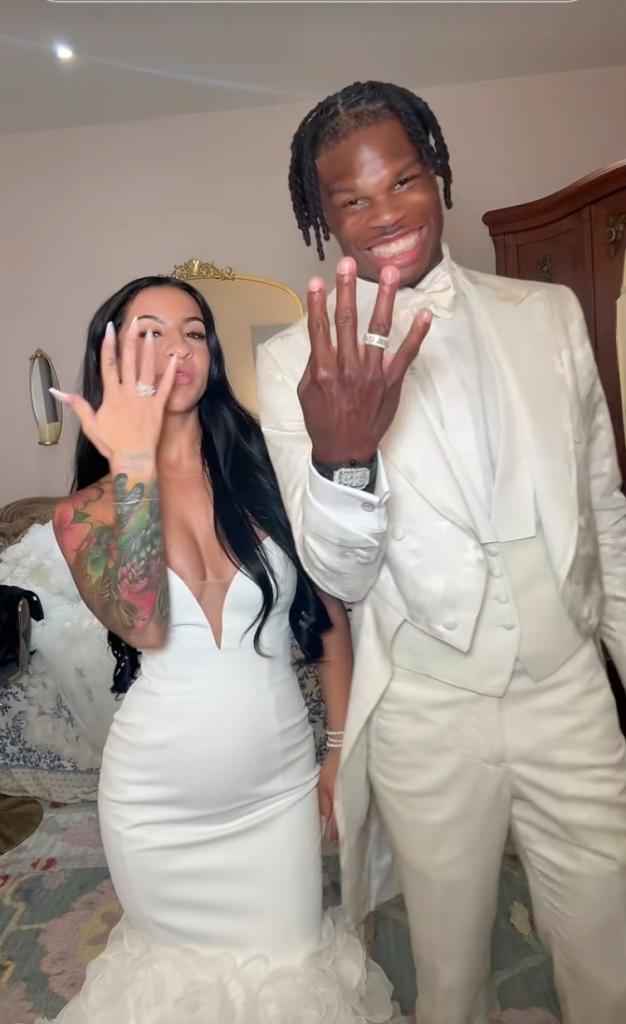 Leanna Lenee and Travis Hunter on their wedding day in Tennessee on May 24, 2025.