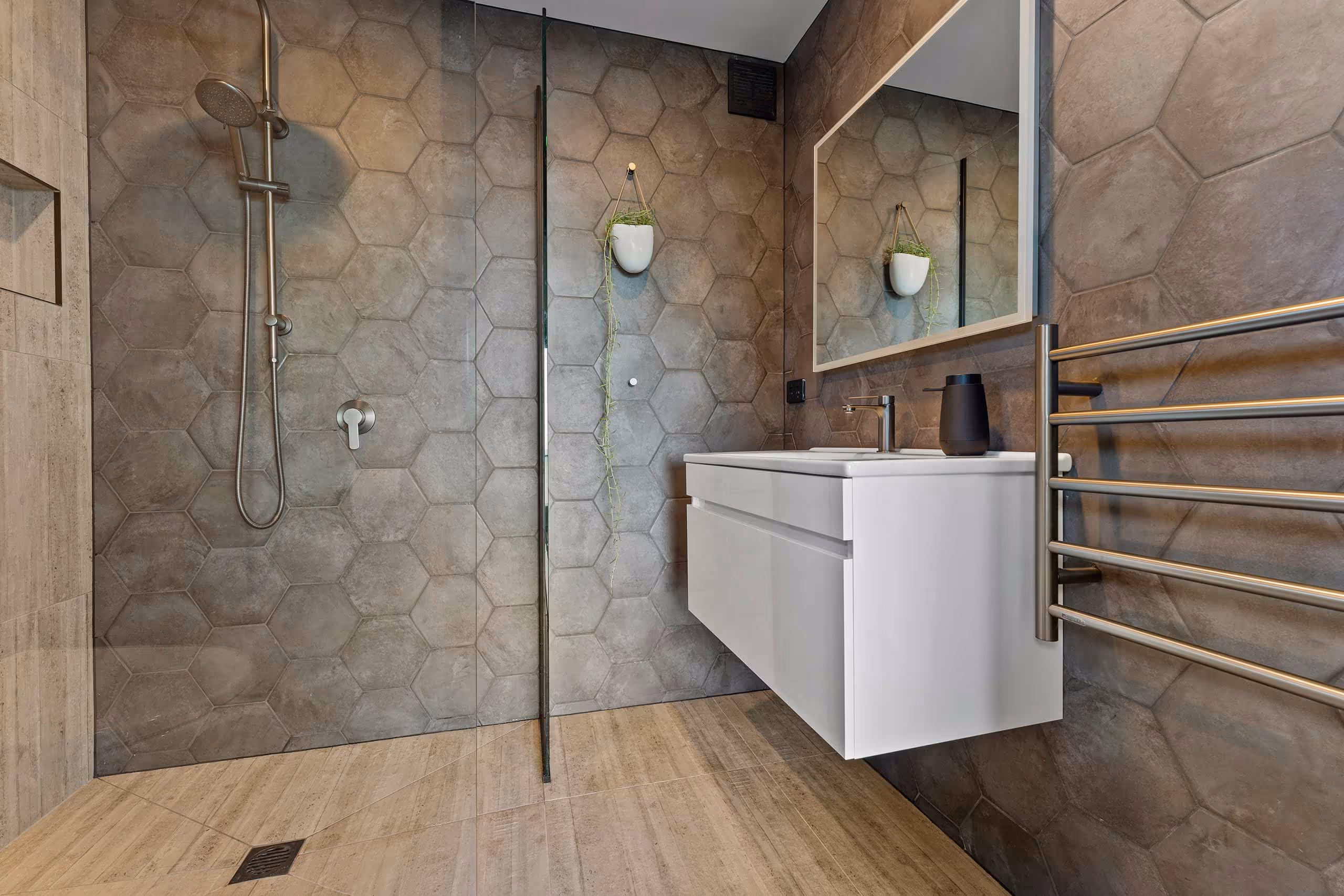 Modern bathroom tiles with quality tiling at home from the Concept Tile Collective in Whanganui