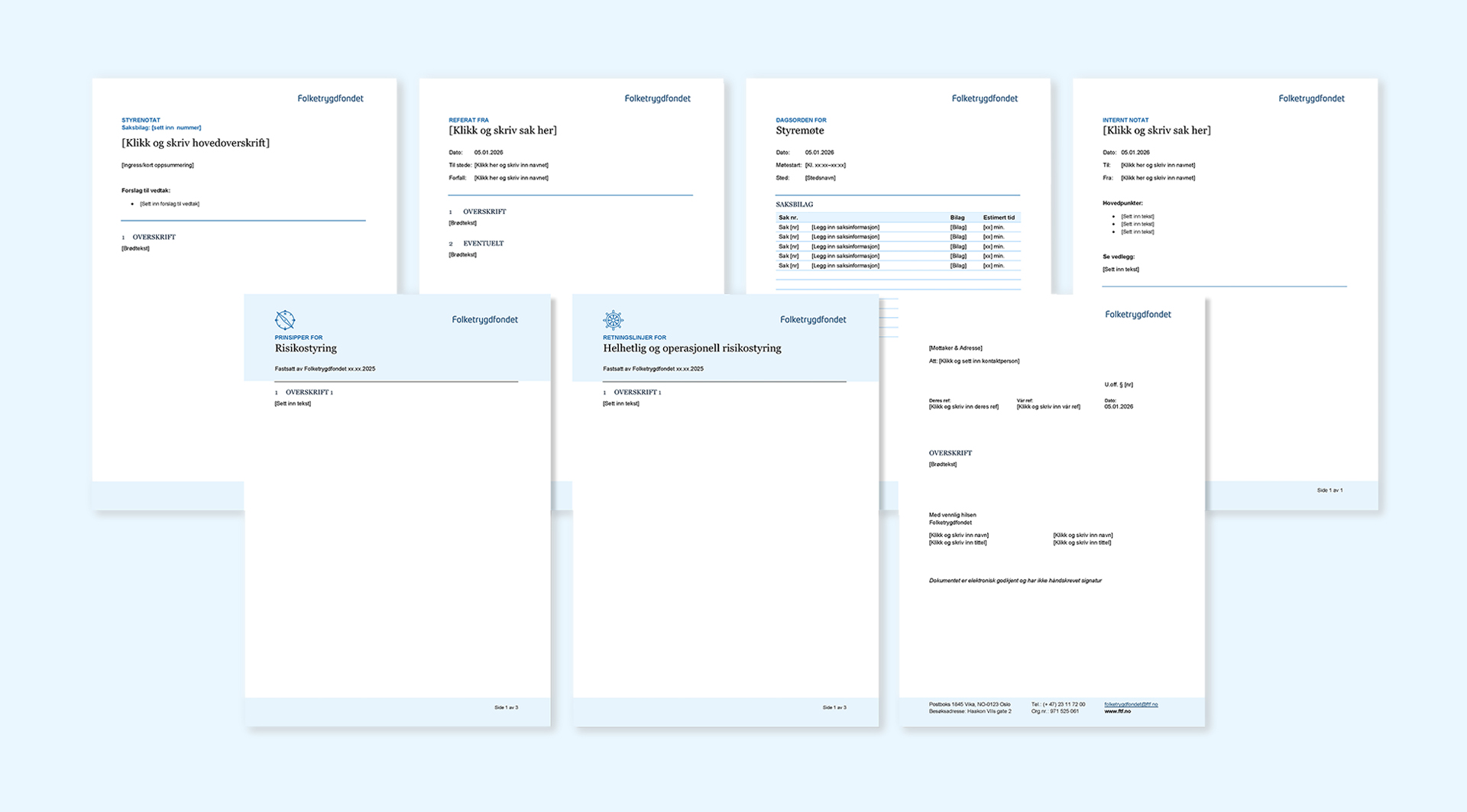 Bilde av forsider fra de ulike Word-malene.