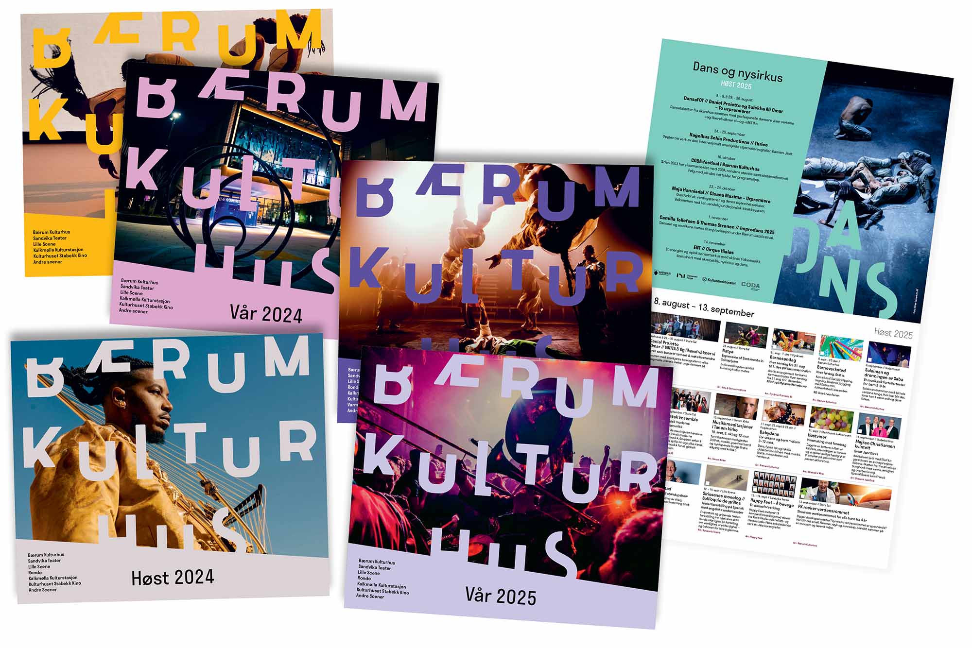 Bilde av flere sesongprogram for Bærum Kulturhus.