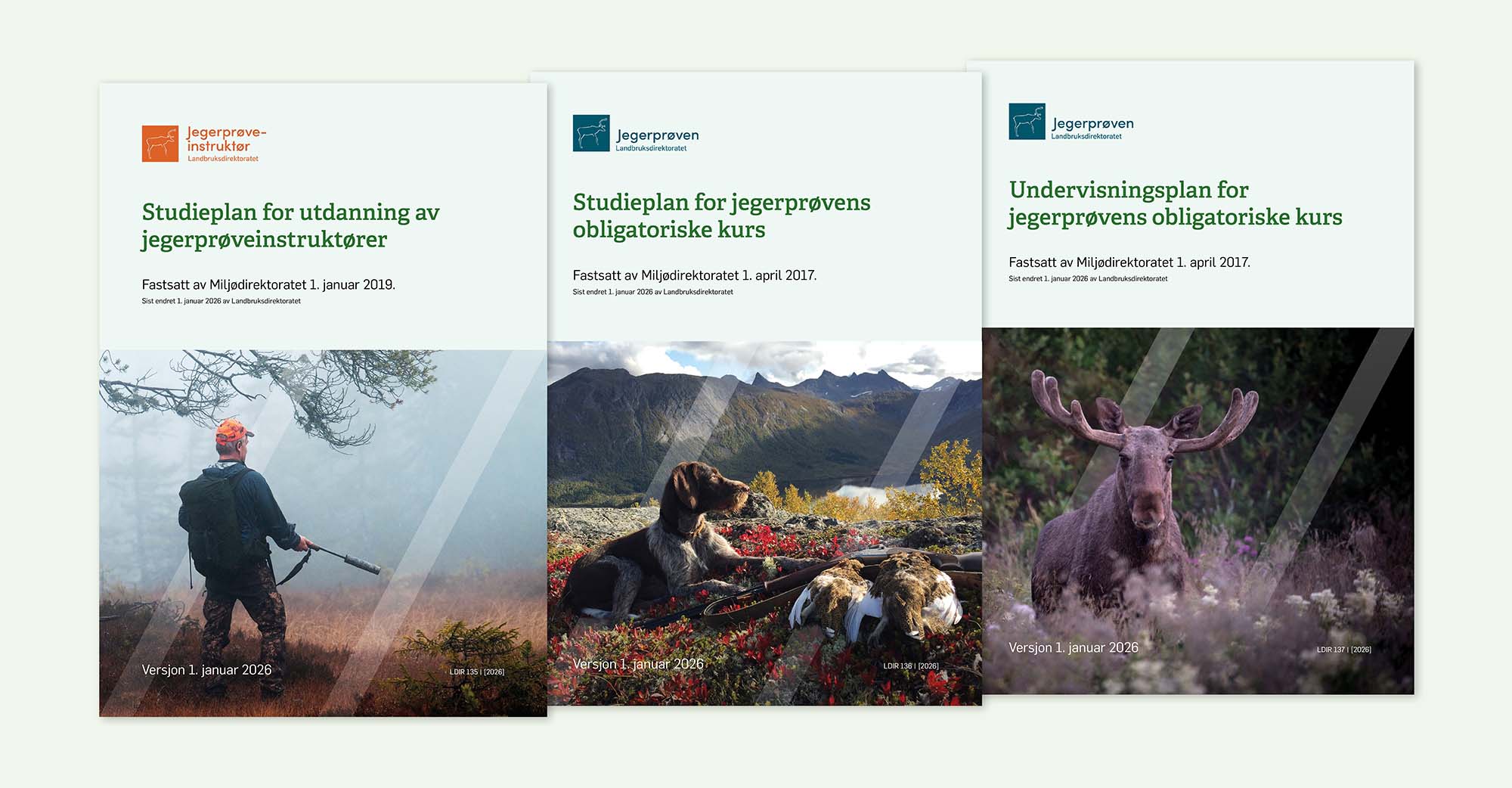 En samling av forsidene for Jegerprøve-dokumentene