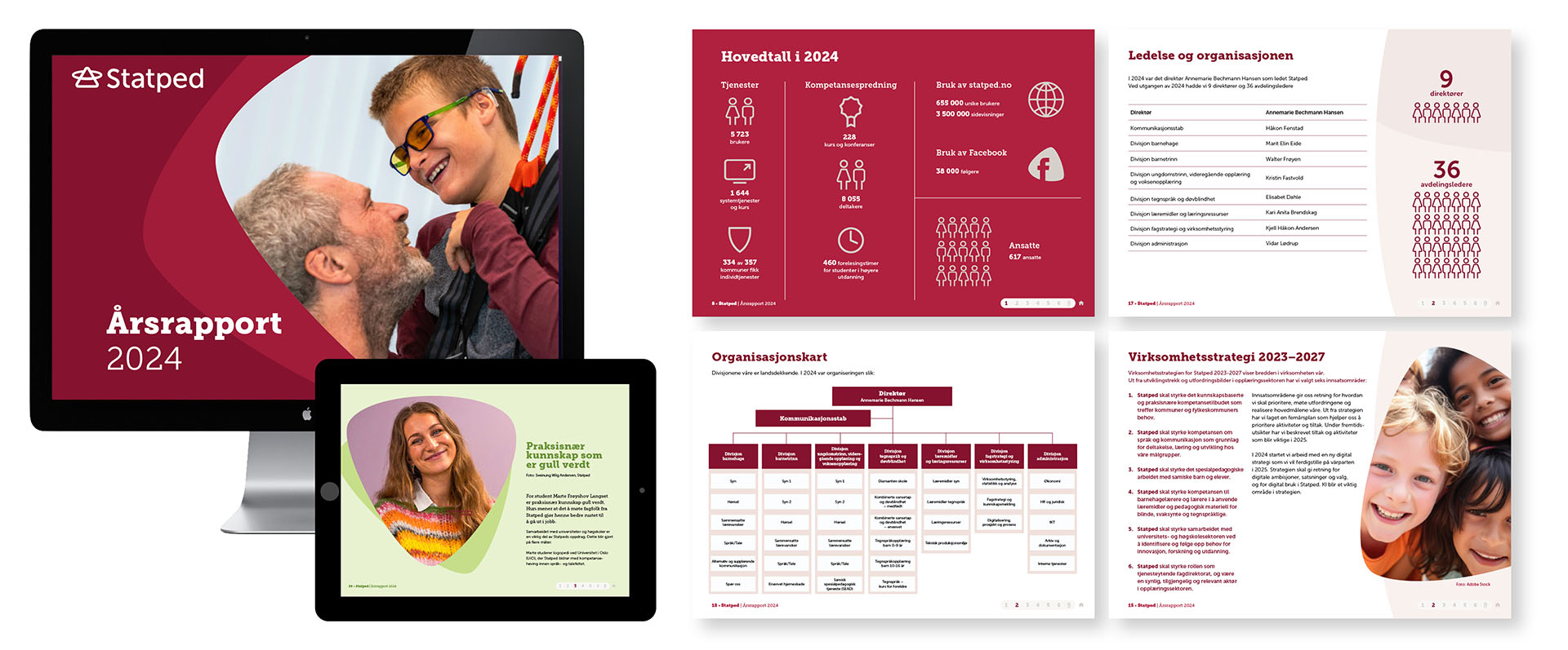 Eksempler på hvordan Statpeds profil har blitt benyttet i årsrapporten deres