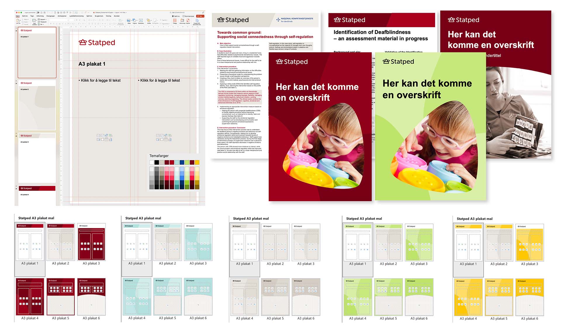 Eksempler på hvordan Statpeds profil kan benyttes på dokumentforsider og med mal-oppsett