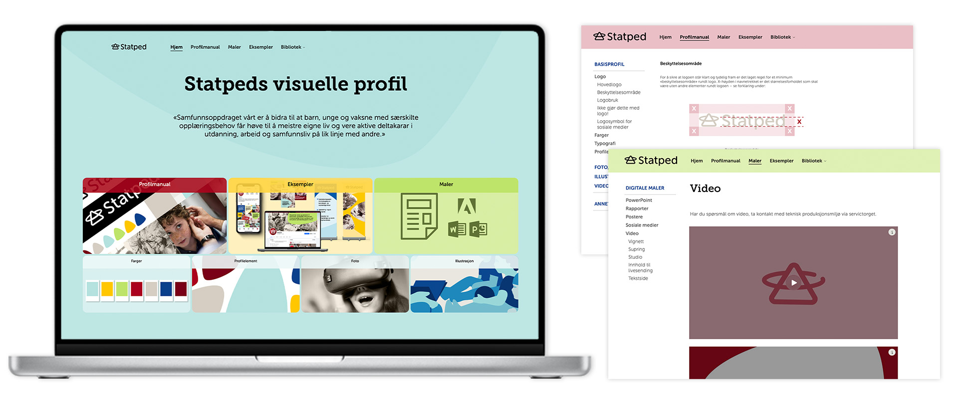 En laptop skjerm med nettsiden for statpeds nye visuelle profil åpen
