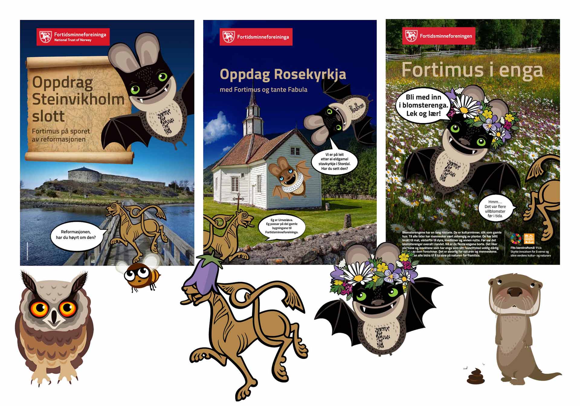 Bilde av markedsmateriell med Fortimus, Urnesløven og andre karakterer fra barnekonseptet