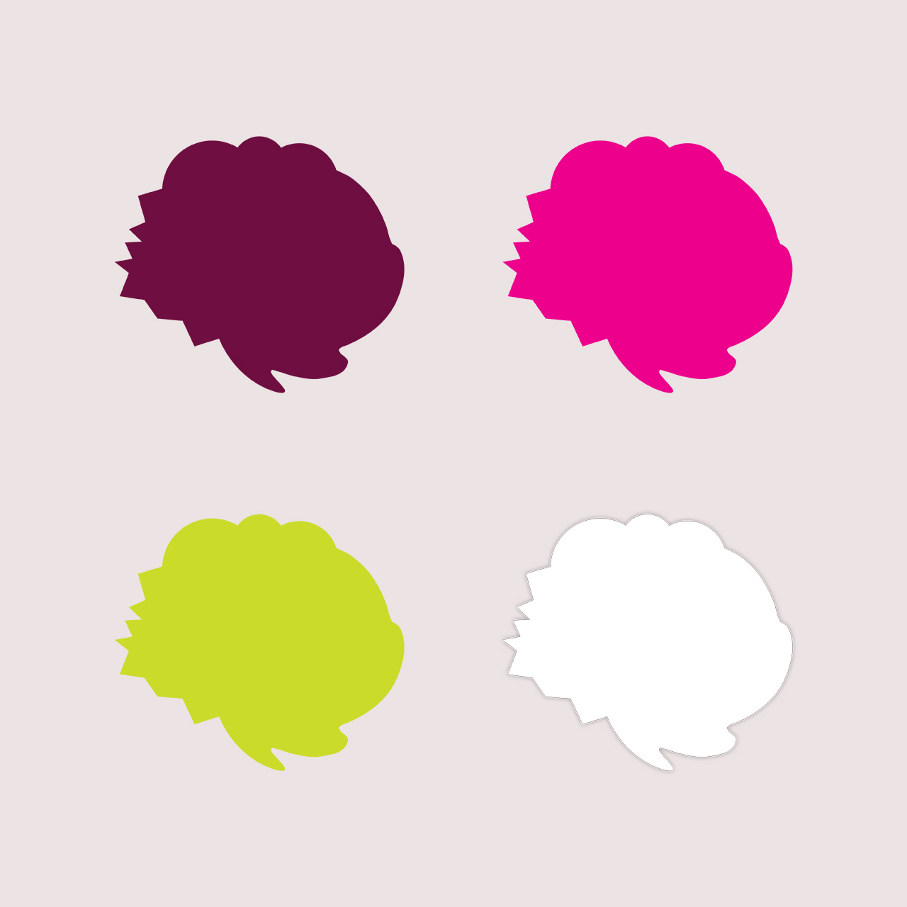 Designelementer i ulike farger fra profilen til barnekonseptet for Bærum Kulturhus