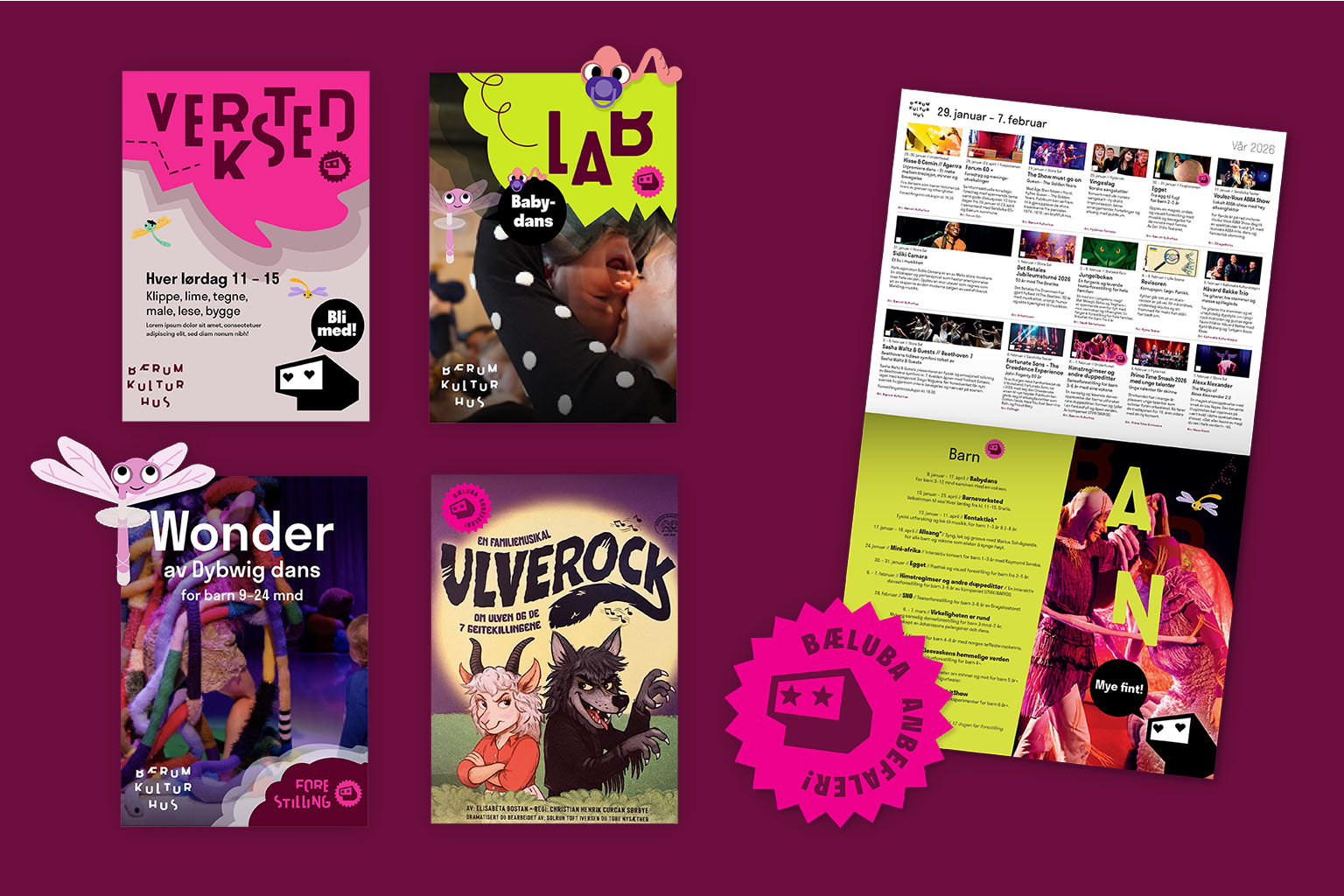 Program og plakater fra barnekonseptet til Bærum kulturhus