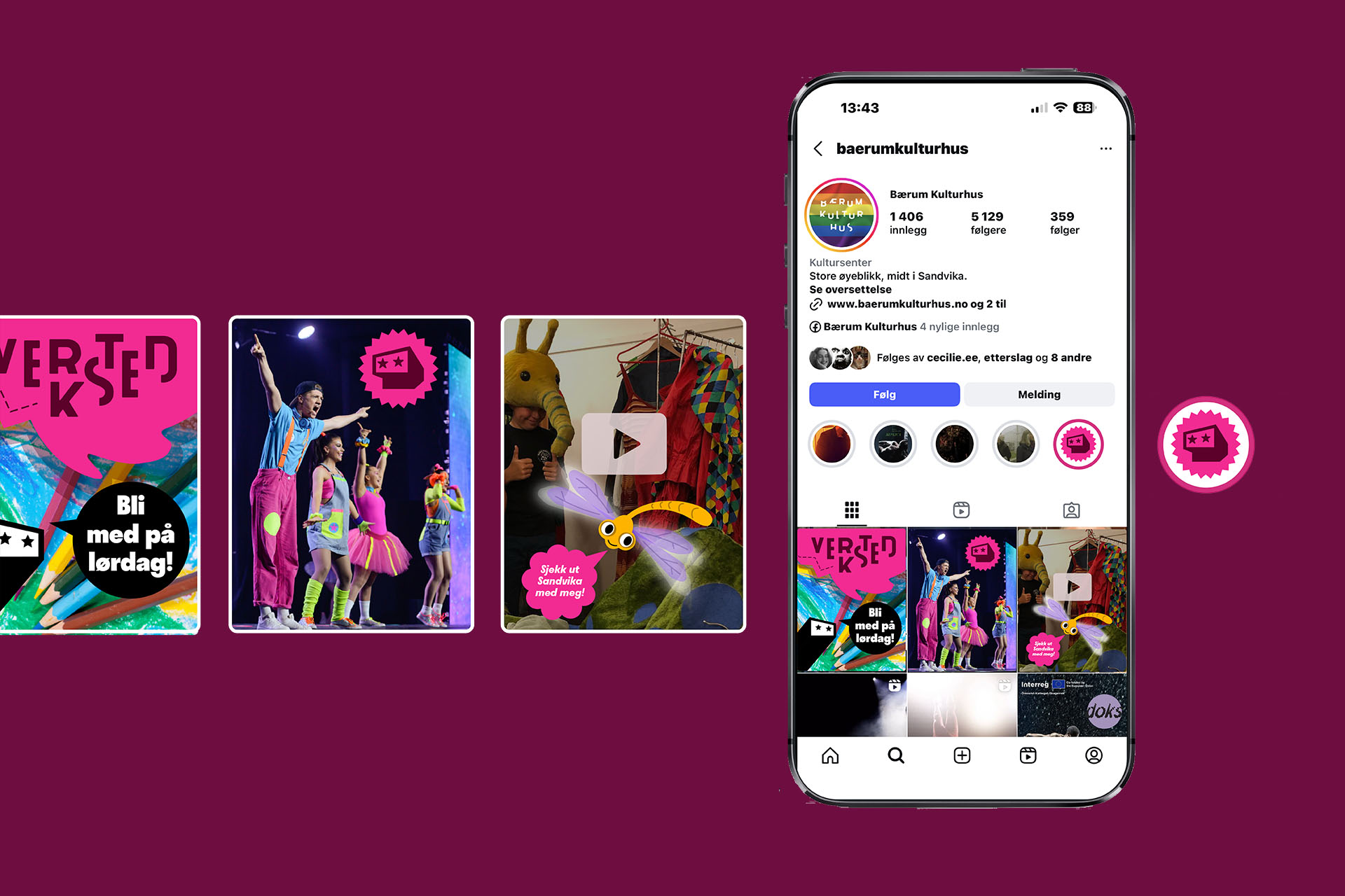 Eksempler på hvordan barnekonseptet kan benyttes i sosiale medier som Instagram