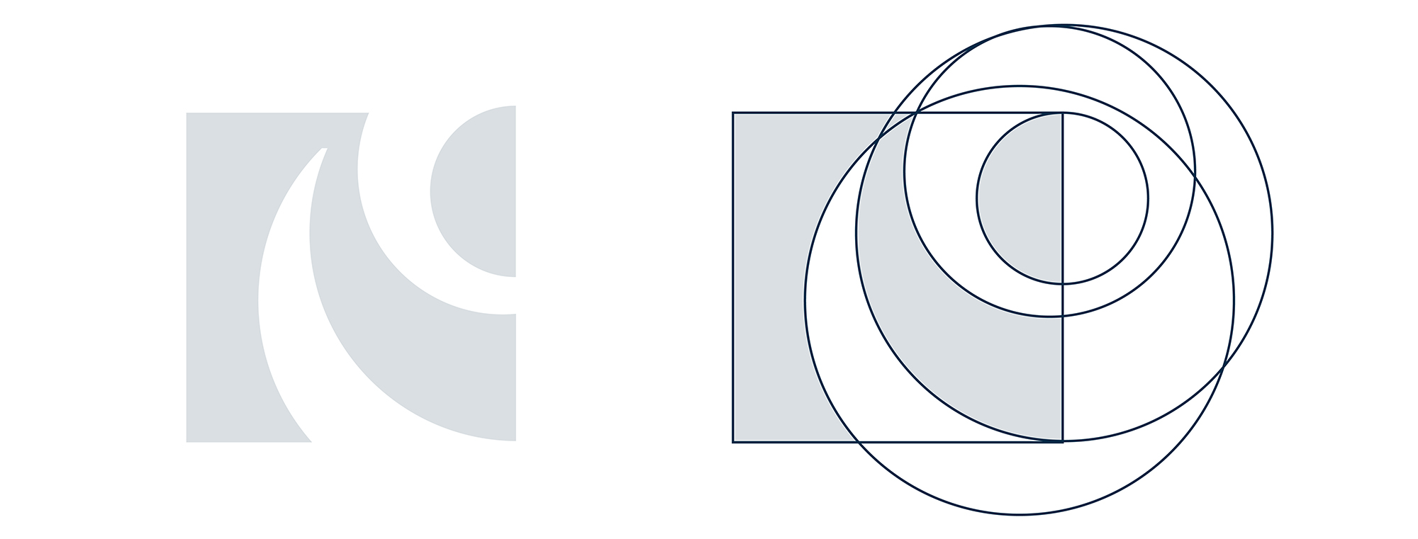 Bilde som viser hvordan logosymbolet er bygd opp av rene geometriske former