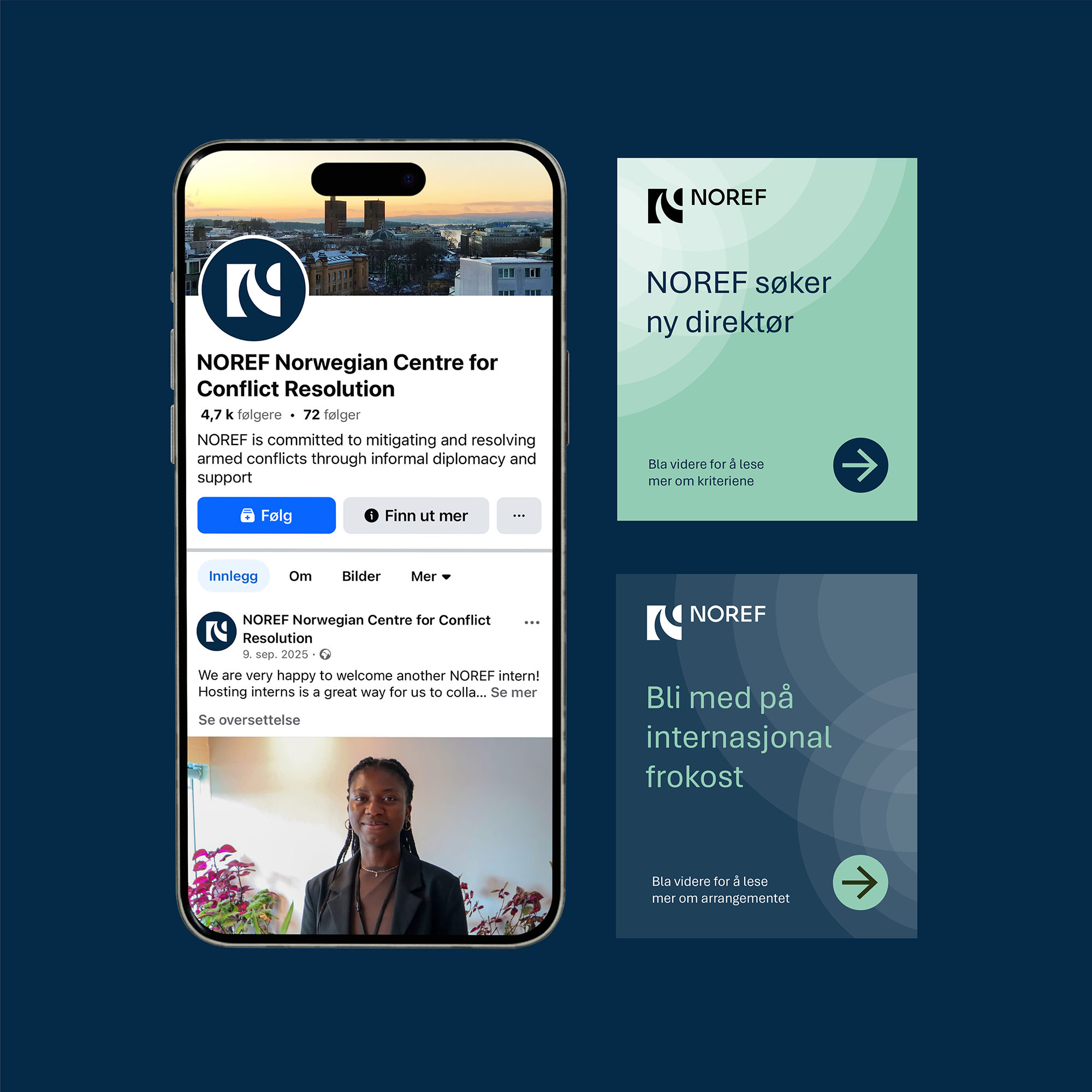 Visningsbilde av hvordan NOREF sin profil kan se ut på sosiale medier