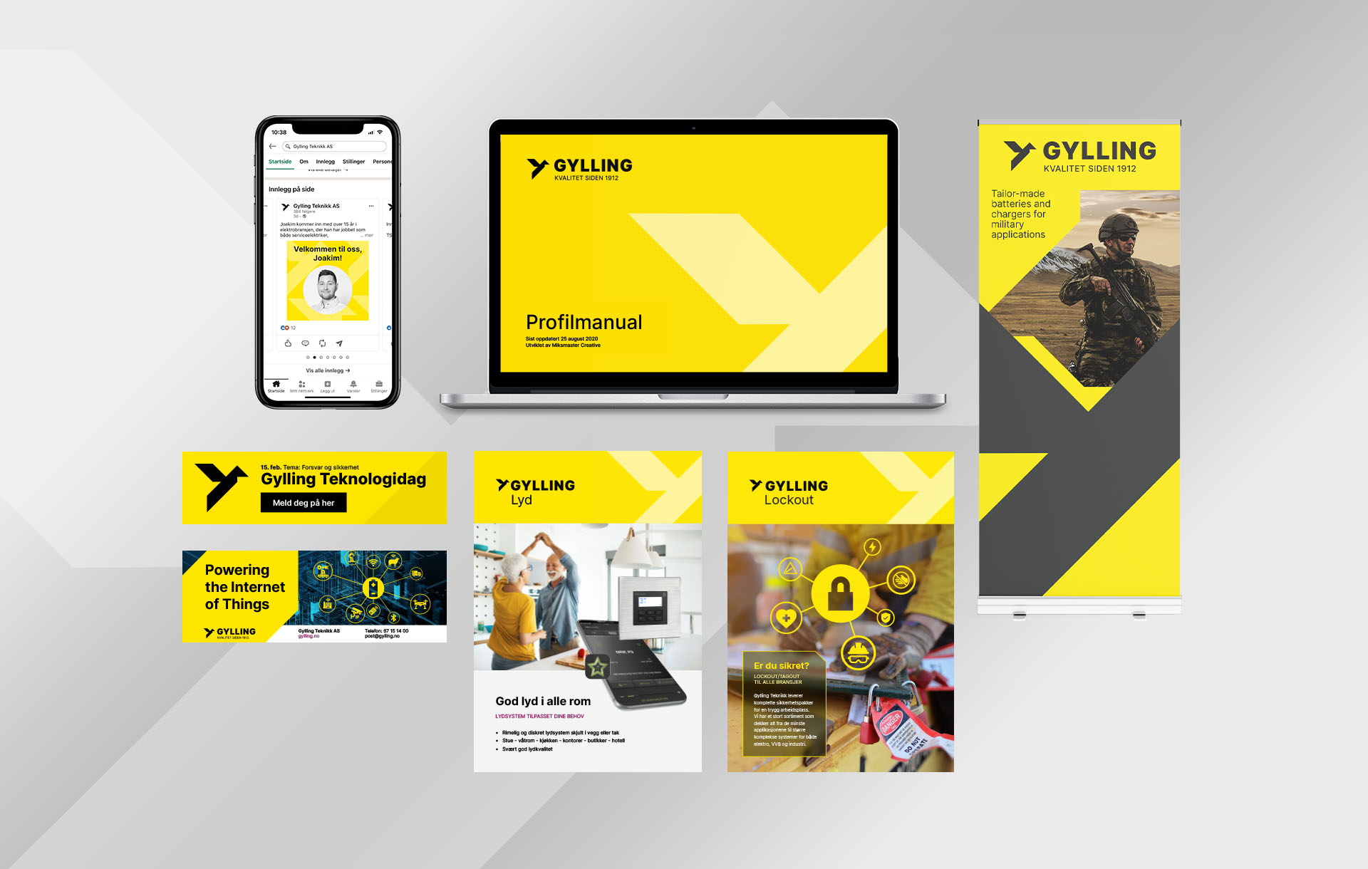 En samling med markedsmateriell og brosjyrer fra Gylling