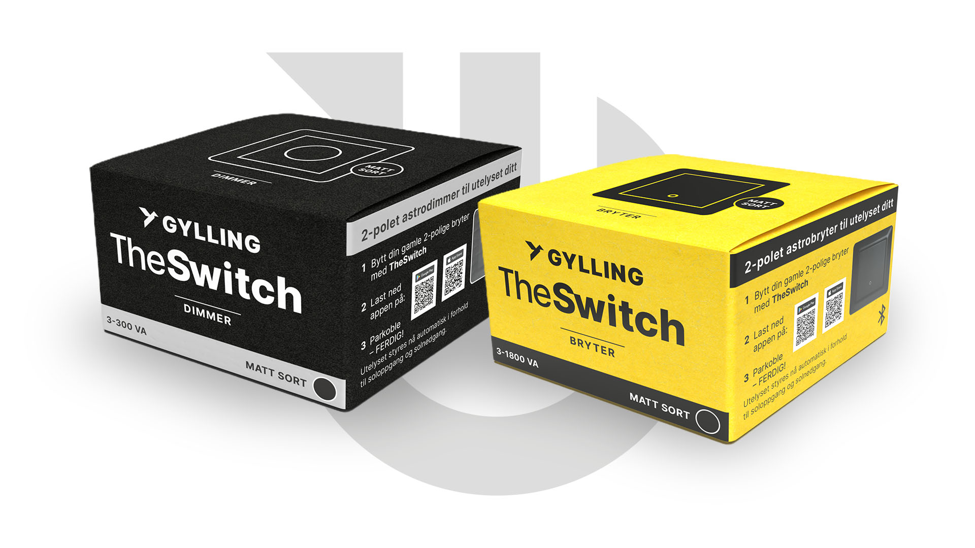 Emballasjedesign for TheSwitch produktene til Gylling