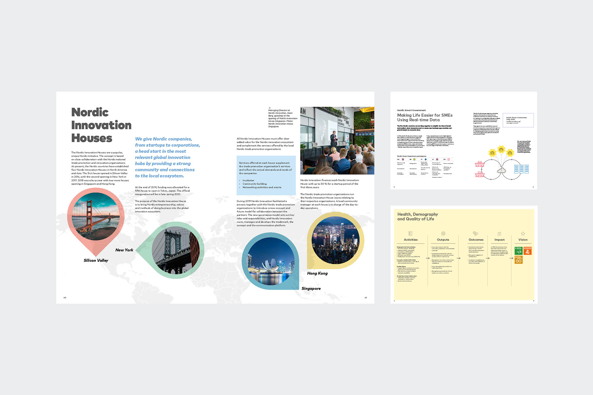 Innholdssider med infografikk fra Nordic Innovation sin digitale årsrapport 2019.