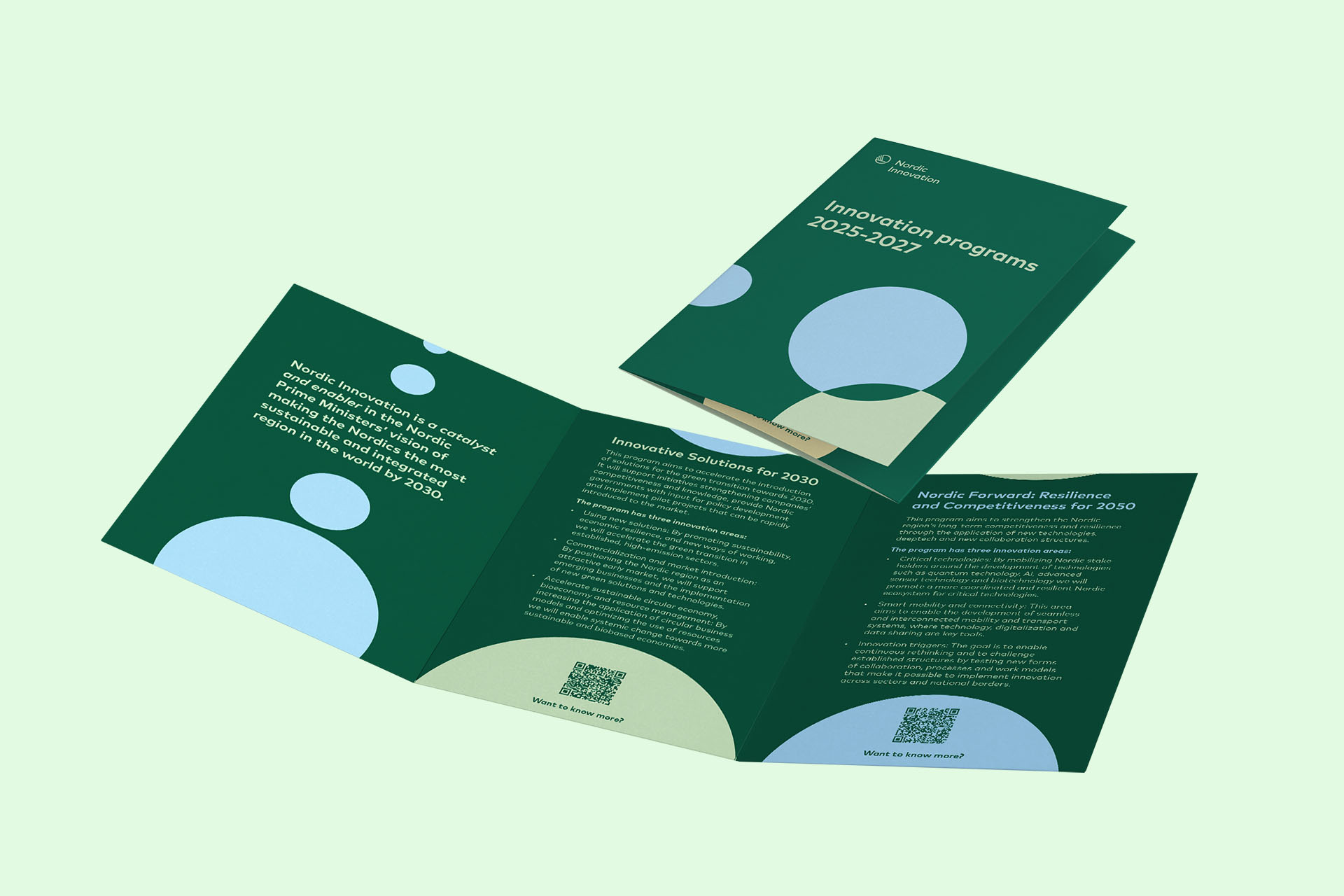 Tre-brettet flyer for Nordic Innovation: «Innovation programs 2025-2027».